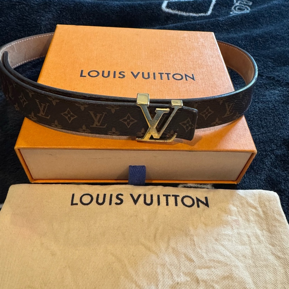 Louis Vuitton Monogram Canvas Mini Women Belt with Gold LV Buckle - Brown